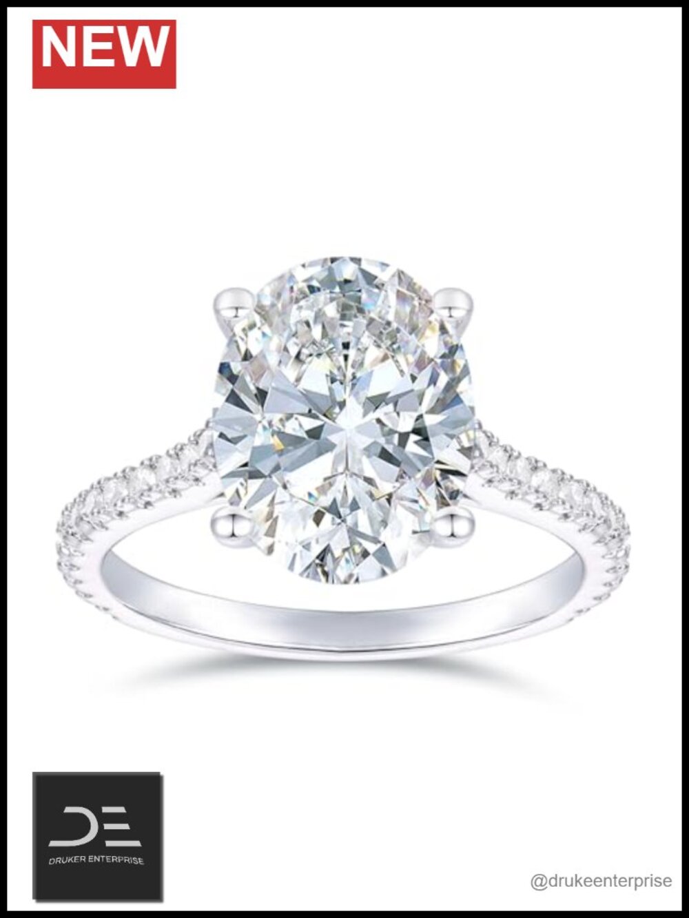 14K White Gold Oval Moissanite Engagement Ring 4 Carat VVS1 D Color